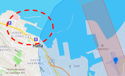 Here we have a commercial-military hybrid facility, the Port of Haifa, home to the Israeli Navy and frequent port of call for the U.S. Sixth Fleet. Commercial ops are largely covered by an Authorization Zone from Haifa Airport, though the naval berthing area is wide open.
