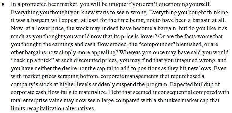 5/ "Everything you thought you knew starts to seem wrong...Or are the facts worse that you thought, the earnings and cash flow eroded, the “compounder” blemished, or are other bargains now simply more appealing?"