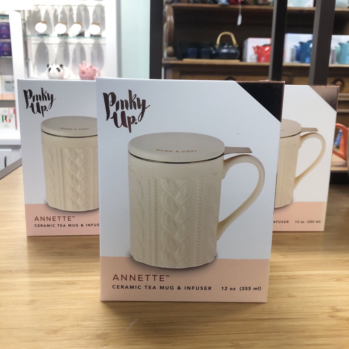 SoVATeaCompany's tweet photo. Sweater โwarm and cozyโ mugs are BACK in stock! These ceramic 12 ounce mugs come with a lid and an infuser ๐ฅฐ ๐ซ #SoVATea #quintinstearoom #mug #warmandcozy #looseleaftea https://t.co/JnEhTSAvii