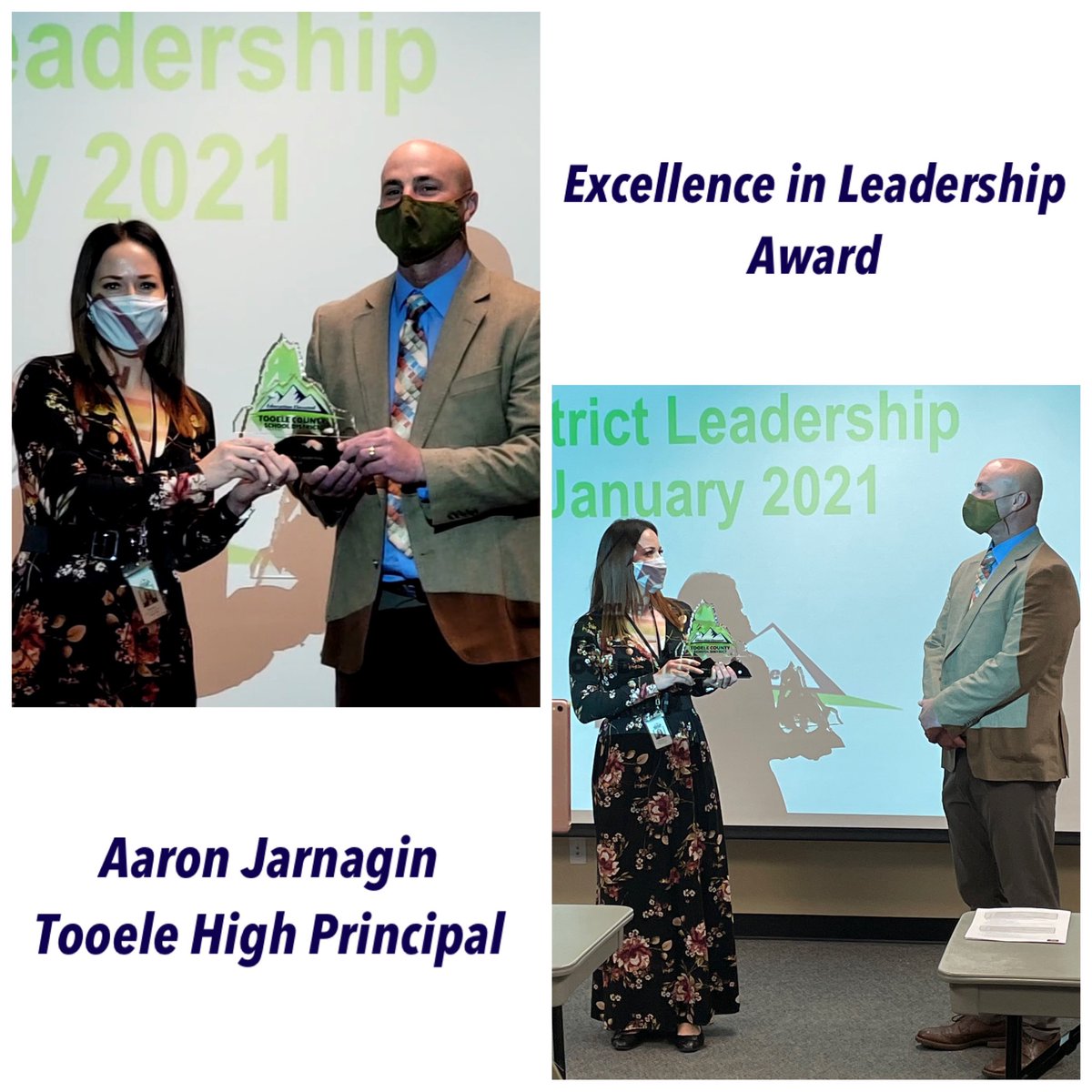 In District Leadership, Communication Director Marie Denson passed the “Excellence in Leadership Award” on to THS Principal Aaron Jarnagin for always looking for ways to improve, being calm under pressure, collaborating w/others &amp; more. We’re glad to have him part of #teamtcsd!