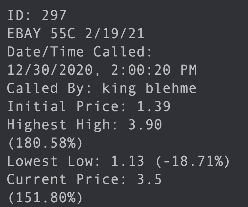 kingblehme's tweet image. $EBAY alerted $55 calls on 12/30... they're now in the money and ran 180% from my #OptionsAlert... just another "failed alert" eh?