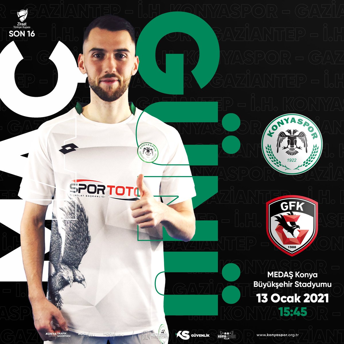 🏆 Ziraat Türkiye Kupası Son 16 Turu
#️⃣ #AnadoluKartalı
🆚 Gaziantep FK
🕓 15.45
⛅ 10° / 🌧️
🏟 MEDAŞ Konya Büyükşehir Stadyumu
📲 #BugünGünlerdenKonyaspor https://t.co/w5S4JD8FPJ