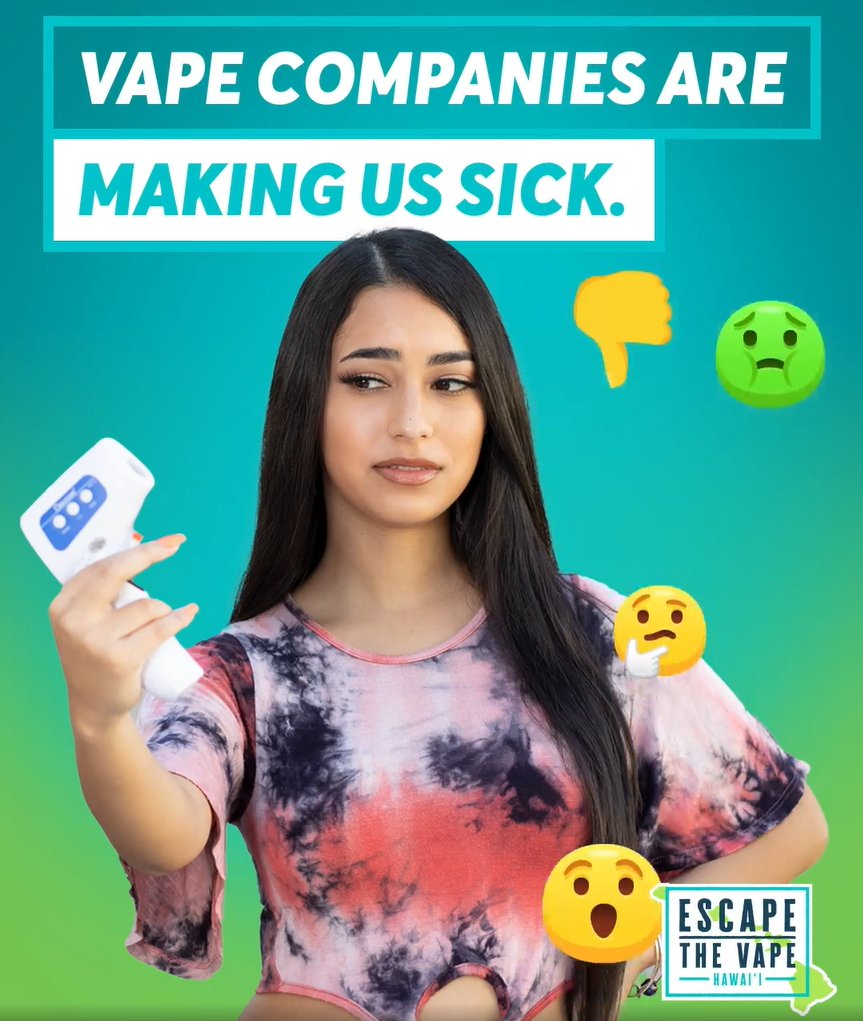 Teen vape use has increased in Hawai'i by 20% in two years. Created in partnership with teens throughout the State, the HDOH developed https://t.co/2p5n28Eeww to correct misconceptions. Share @EscapeTheVapeHI facts on Facebook Teen vape use has increased in Hawai'i by 20% in two years. Created in partnership with teens throughout the State, the HDOH developed https://t.co/2p5n28Eeww to correct misconceptions. Share @EscapeTheVapeHI facts on Facebook