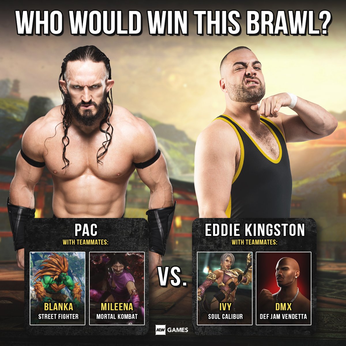 AEWGames's tweet image. Random Arena. No Time Limit. No DQ. Are you Team @BASTARDPAC or Team @MadKing1981? #AEWGames