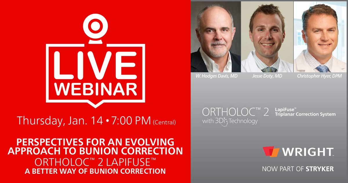 wrightmedical's tweet photo. Join Dr. Davis as he interviews Drs. Hyer and Doty about their LapiFuse™ journey, from design phase through launch, and how LapiFuse™ has evolved their approach to bunion correction. Register here to attend – https://t.co/fSRz3pfivK. 

Refer to the IFU – https://t.co/QFCxaUf2f0 https://t.co/1P7ALaCsQy