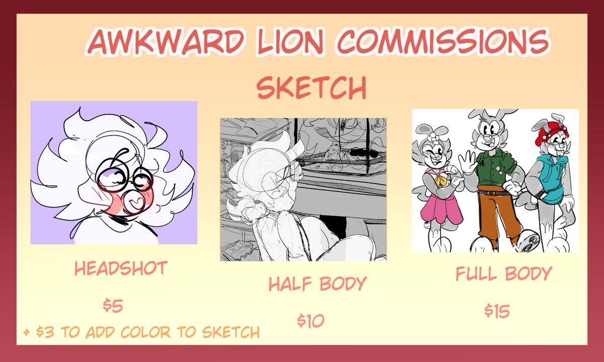 awkwardli0n's tweet photo. Commissions are open for 2021! All prices are in USD and done through paypal, if you have any questions or want a commission DM me! Retweets are always greatly appreciated and thank you! https://t.co/P8xQiszTec