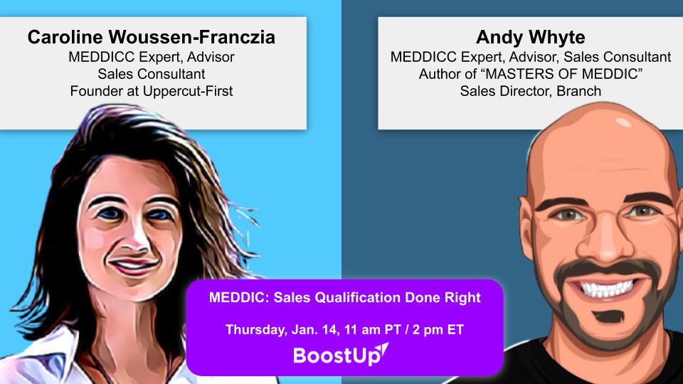 BoostUp_ai's tweet image. Is there a perfect sales process? No. Each is unique.

But there is one that has been proven to be successful time &amp;amp; time again.

It&apos;s called MEDDICC.

Join us this Thursday, January 14 at 11 AM PT.

crowdcast.io/e/meddicc-sale…

#MEDDICC #MEDDPICC #SalesQualification #RevOps