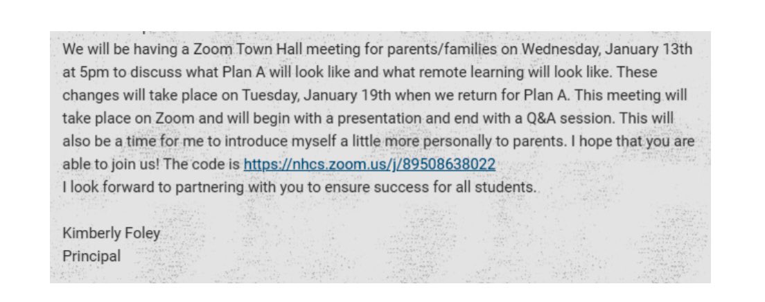 Hey <a href="/FHGES/">Forest Hills GES</a> Mustang families!!  You are invited to a Town Hall Wednesday evening at 5 pm!!  It will be led by our new principal, Mrs. Foley, and we will be discussing Plan A with a Q &amp; A at the end!  We hope to see you then!! <a href="/NewHanoverCoSch/">New Hanover County Schools</a> <a href="/KimFoleyEDU/">Kimberly Foley</a>