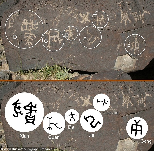 Did people from Asia migrate to Western America? Ancient Chinese script carved into rocks may prove Asians lived in New World 3,300 years ago.Petroglyph National Monument in Albuquerque, New Mexico