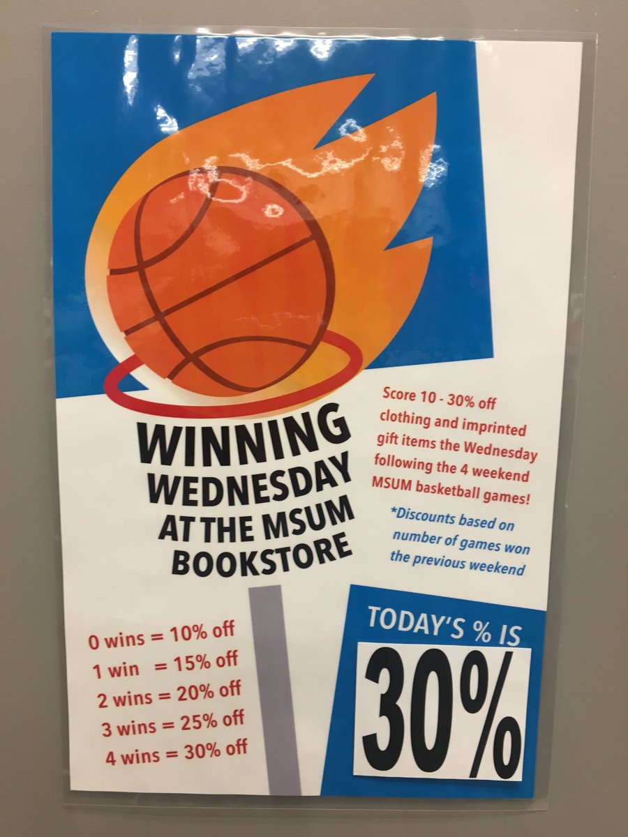 MSUMBookstore's tweet photo. @MSUMDragons You will also find 30% off clothing and gift items tomorrow @MSUMBookstore thanks to the great performances from the @MSUM_WBB and @MSUM_MBB last weekend. #DragonPride https://t.co/mX9sNrL2Jv