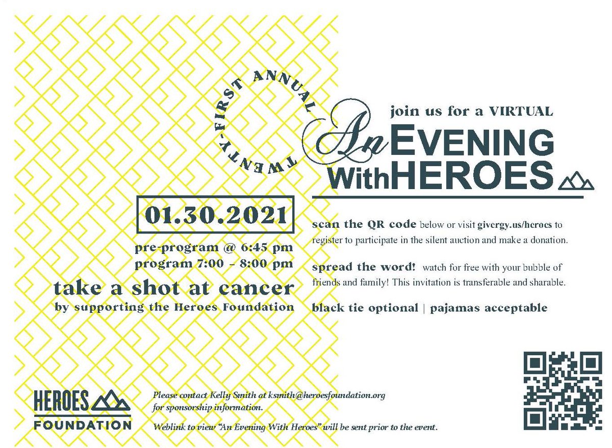 HeroesFndtn's tweet photo. The most incredible thing about the 21st annual #AnEveningWithHeroes going virtual? Attendance is no longer bound to region or vicinity, ANYONE from ANYWHERE can join the fun! 

So register today and SHARE the link below with EVERYONE! 

https://t.co/gSZpPBzjg8 https://t.co/awF5oRAw5q