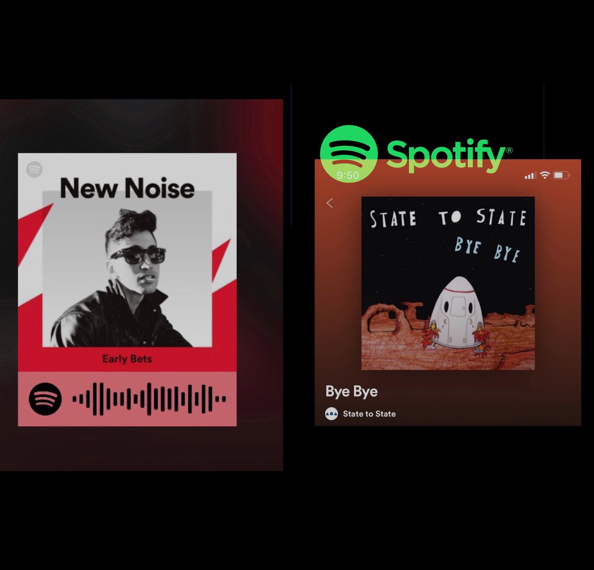Thank you <a href="/Spotify/">Spotify</a> and @alihagendorf for featuring our new single “Bye Bye” on the New Noise playlist! If you’re not following the New Noise playlist (or us!), we recommend that you do. #StateToState #StateToStateBand #NewNoise #NewNoisePlaylist #Spotify #SpotifyPlaylist #ByeBye