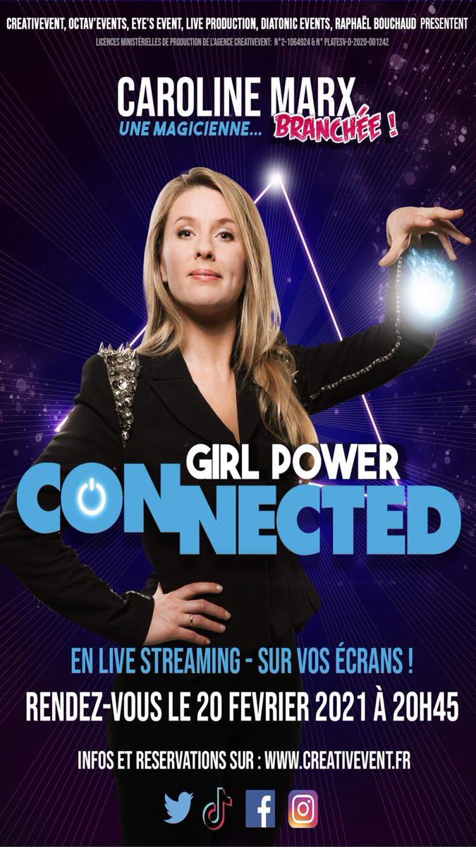 C’est bon les chouchous ! 😊
C’est le 20 février à 20h45 !
Spectacle inédit !

Lien de la billetterie :
weezevent.com/girl-power-con…

#spectacle #carolinemarx #streaming #survosecrans #girlpower #magicienne #creativevent #connected