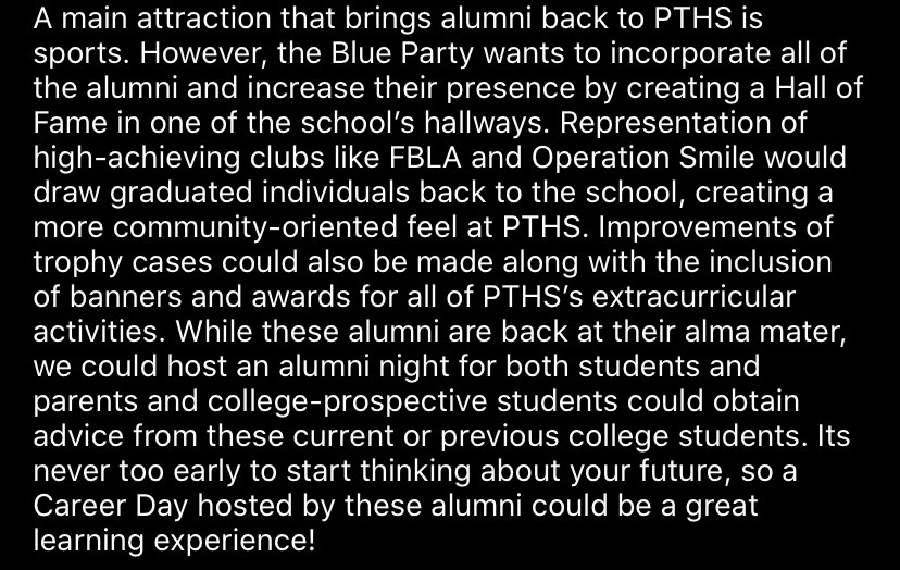 Foreign Policy #3: PTHS Alumni Network 
 (our last policy)