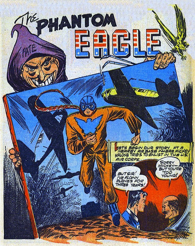 6) THE PHANTOM EAGLE - Part of Fawcett Comics' surprisingly deep non-Marvel roster, Mickey Malone was a boy mechanic who built his own plane in order to fight the Axis powers; his onesie is actually a coverall, but it looks mighty comfortable for long nights in the hangar.