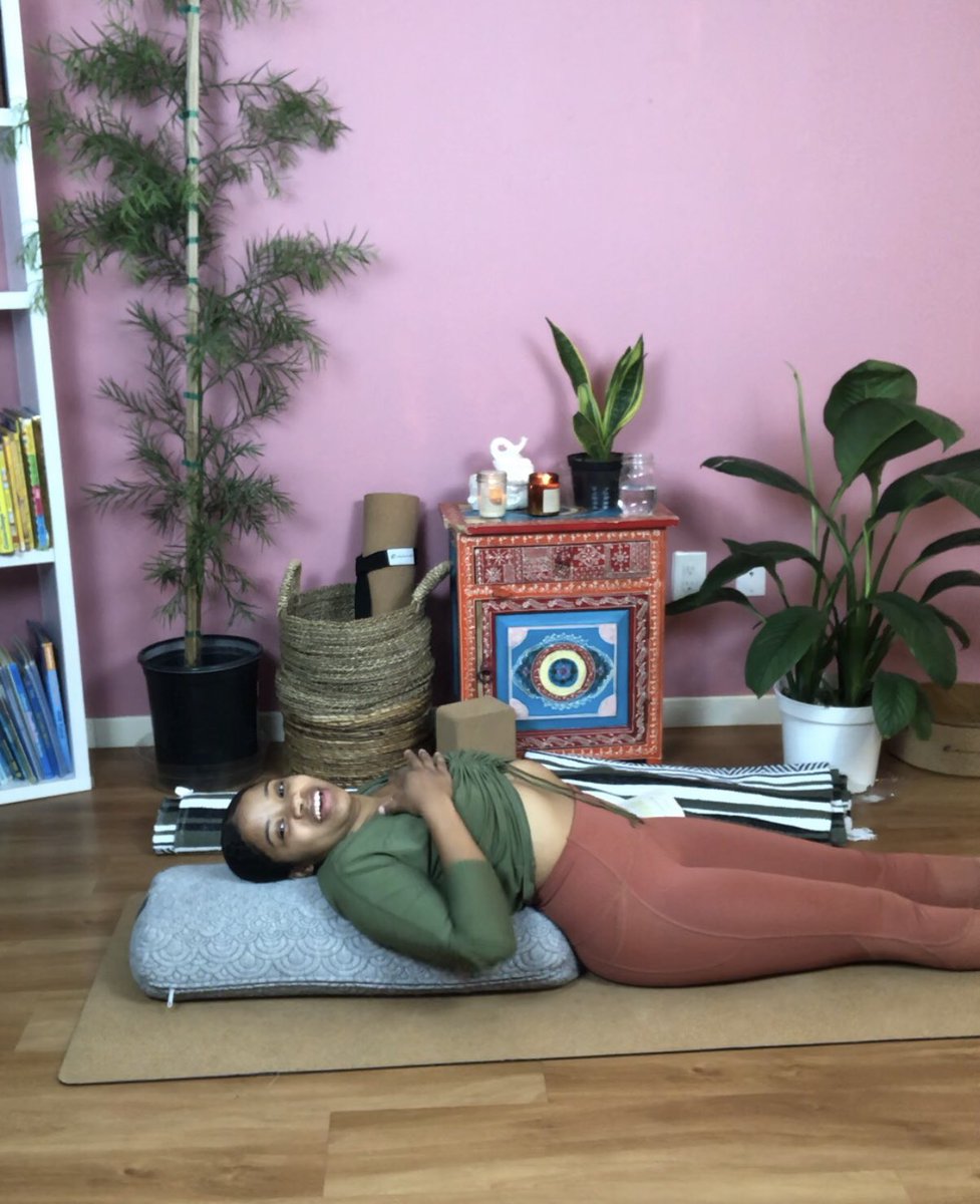 Here are some passive ways to move your spine. Use a pillow or bolster to twist over, side stretch over, or come into a slightly arched back.