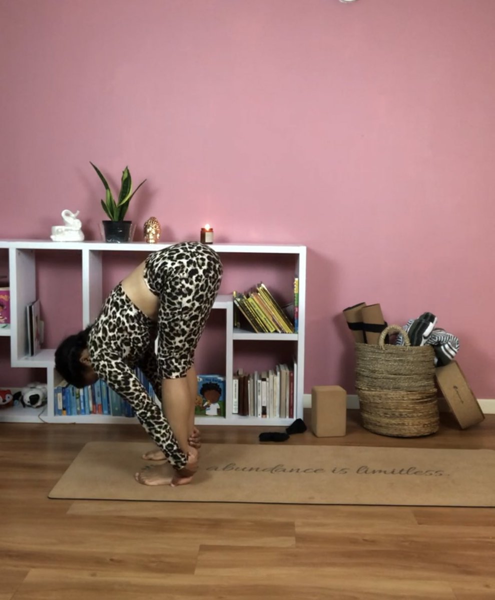 2. Stretch your hamstrings. You can do a forward fold (knees bent or straight). Puppy dog at the wall or on the back of a chair. You can also lie on your back and use a yoga strap to stretch one leg at a time.