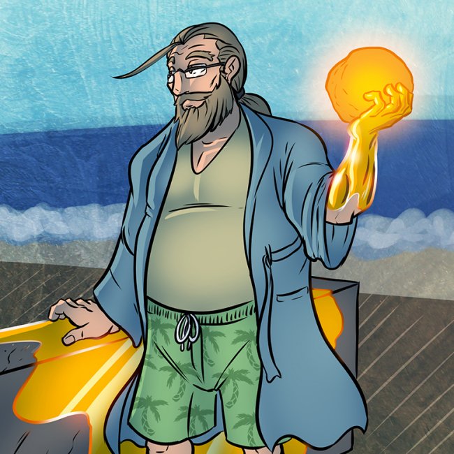 1) THE SCHOLAR - Wielding the Philosopher's Stone, John Rhodes uses it's alchemical properties to combat evil, but he knows when to relax as well; he died fighting Oblivaeon.You may think he resembles a certain The Dude, but, well, that's just, like, your opinion man.