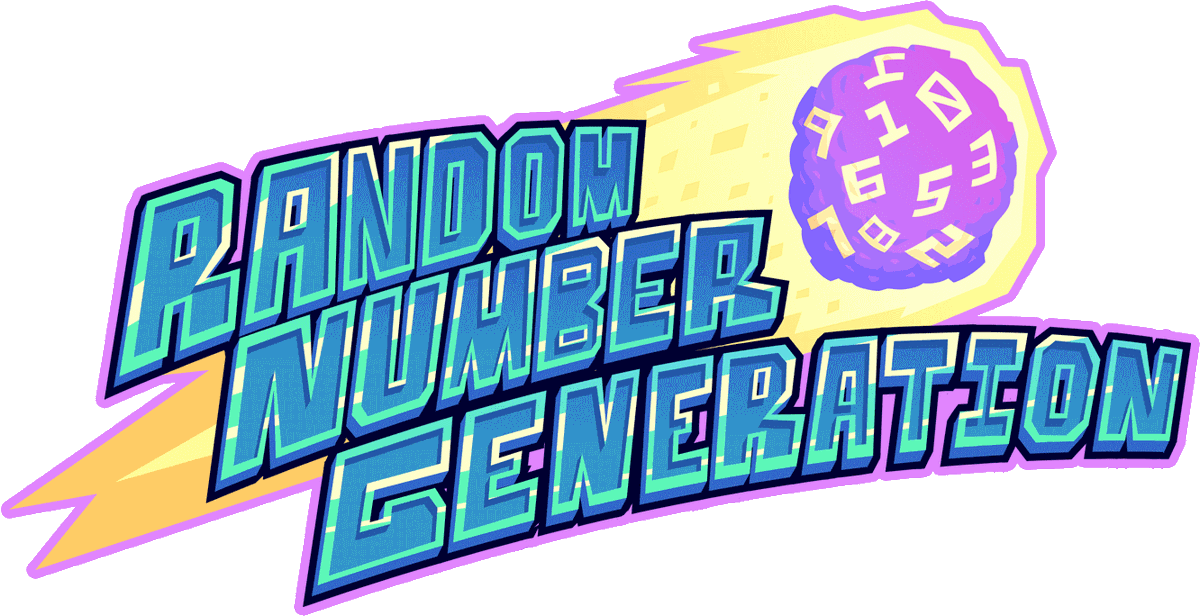 Random Number Generation logo, flaming fireball dice with 10 numbers on it.