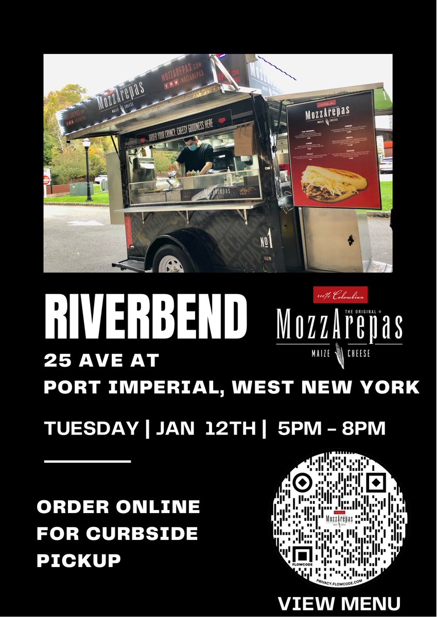 MozzArepas_'s tweet image. Tonight!!! Catch Us @PortImperialNJ 
At Riverbend Apts. In West NY.

5pm-8pm #MozzArepas #Foodtruck #pullup