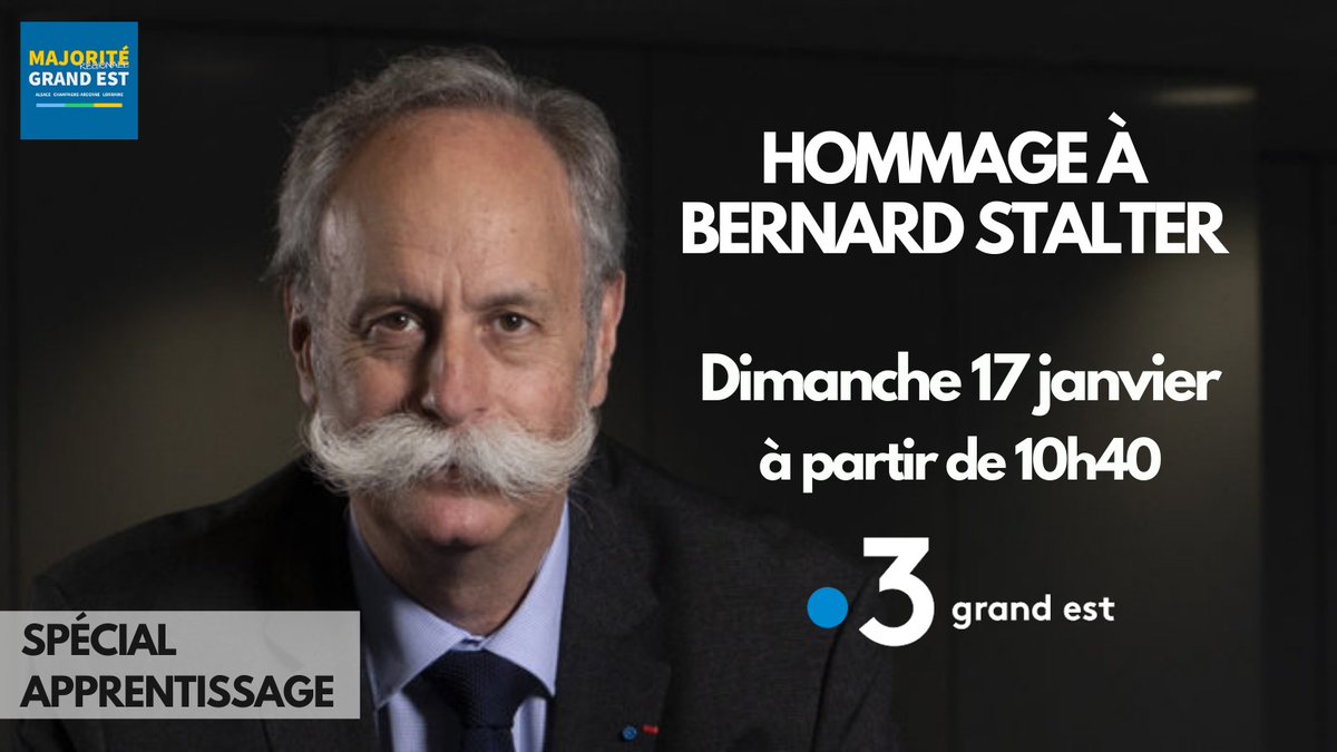 Nous vous donnons rendez-vous sur <a href="/F3Alsace/">France 3 Alsace</a> dimanche à 10h40 pour suivre l'hommage rendu à Bernard Stalter, un élu engagé pour les autres et la défense des métiers de l'artisanat de la <a href="/regiongrandest/">Région Grand Est</a>