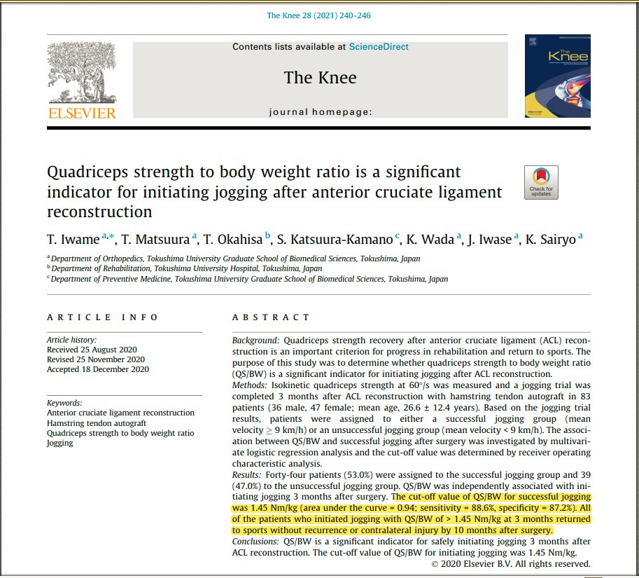 PhysioMeScience's tweet photo. Quadriceps strength to body weight ratio is a significant indicator for initiating jogging after anterior cruciate ligament reconstruction

👀👀👇👇🦵🦵

https://t.co/vGEnmcoyI4 https://t.co/0BplB0efrv