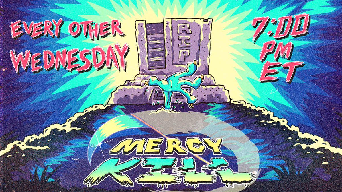 Mercy Kill Show Graphic, NES cart saying "RIP" plugged into NES statue.