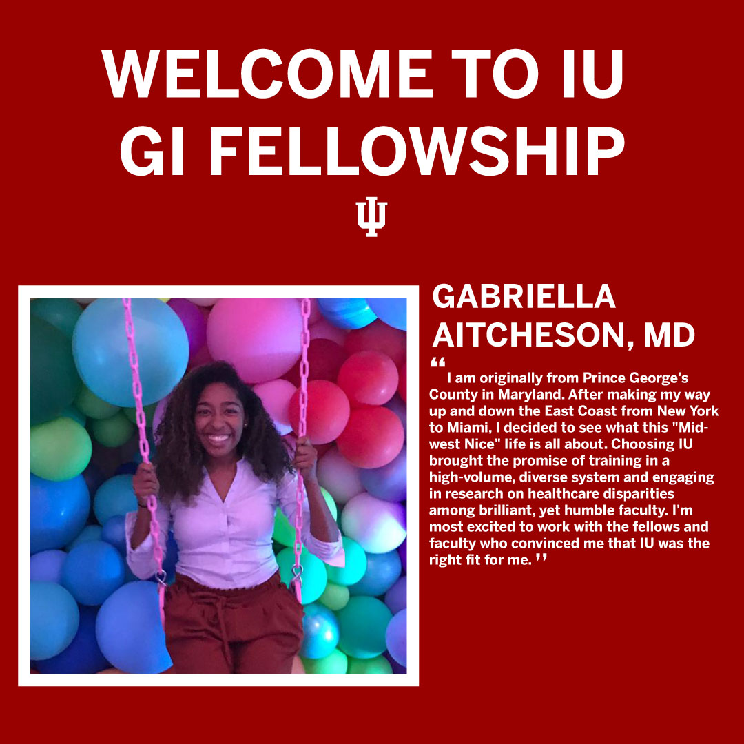 For today's new fellow feature, meet Dr. Gabriella Aitcheson! Excited to welcome you into the #iugastro family. #GITwitter #fellowship #gifellows