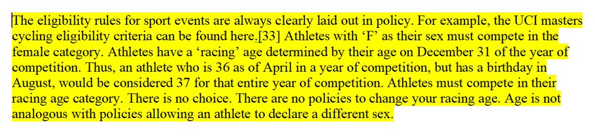 McK is trying to counter the claim that transwomen compete “in the protected categories of their choice.” According to McK, it's not a choice, there is no other option. She is not permitted to compete in the men's category. This justification brings up interesting questions...