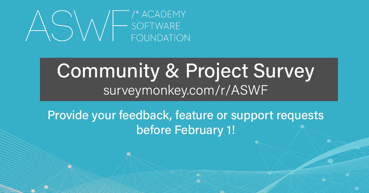 AcademySwf's tweet photo. Calling all users of #OpenVDB #OpenEXR #OpenColorIO #OpenTimelineIO #OpenShadingLanguage or #OpenCue - help inform the project roadmap by providing your feedback in the ASWF Projects Survey before Feb. 1: https://t.co/e06NR8UDJm https://t.co/AmZnycVKuP