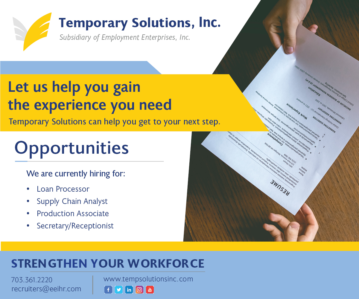 We will put your unique experience to work, while offering you opportunities with the region’s top companies. Contact us today!

#hiring #workexperience #careeropportunities #jobs #jobseekers #jobsinvirginia #jobopportunities #workforce #nowhiring #careers #lookingforwork #work