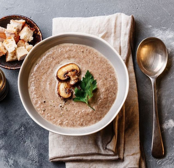 We'd sure like to warm up with Chef on the Go's homemade forest mushroom soup!