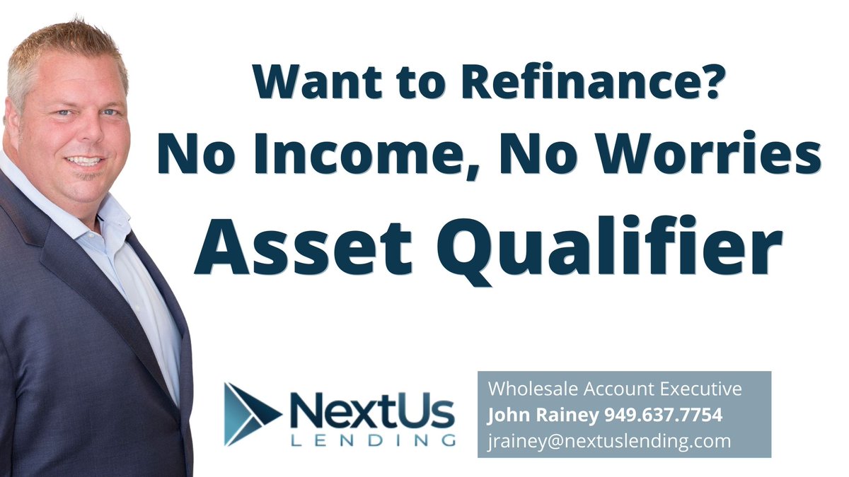 JohnRainey's tweet photo. Want to Refi? No income? Asset Qualifier Loan saves the day. Best Non-QM... https://t.co/lOE1KQjX0r via @YouTube 

#wholesalelending #nonqm #assetqualifier #jumboloans #mortgagebrokes #brokersarebetter #nonprime #altdoc https://t.co/2h31ziMFU5