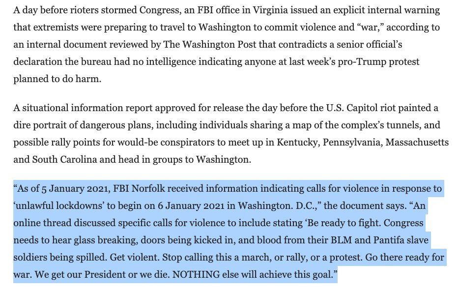 OConnellAaronB's tweet photo. This was not "just a riot." Please read the below report from FBI Norfolk, issued the day before the insurrection, noting that the President's supporters were making specific plans for violence. #NotaRiot
https://t.co/hDDHzYcmw2 https://t.co/0BGZeCCElQ