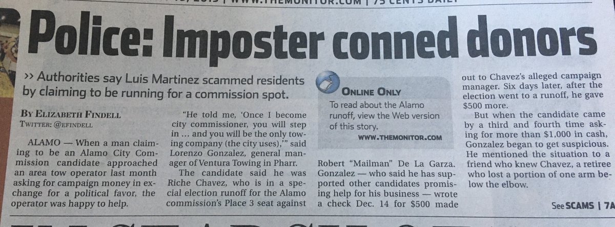 Alamo is also home to my favorite political scandal of all time: The mayor's brother impersonating a City Council candidate in order to scam campaign donations. He was found out because the real candidate was an amputee.
