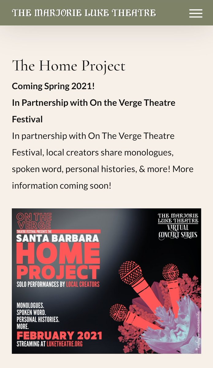 onthevergefest's tweet photo. Mark your calendars! We begin streaming on Sunday, February 14th!!! @LukeTheatre #SantaBarbaraHomeProject #otvpresents #virtualOTV #virtualconcertseries #virtualtheatre https://t.co/juQ9Vo1icU