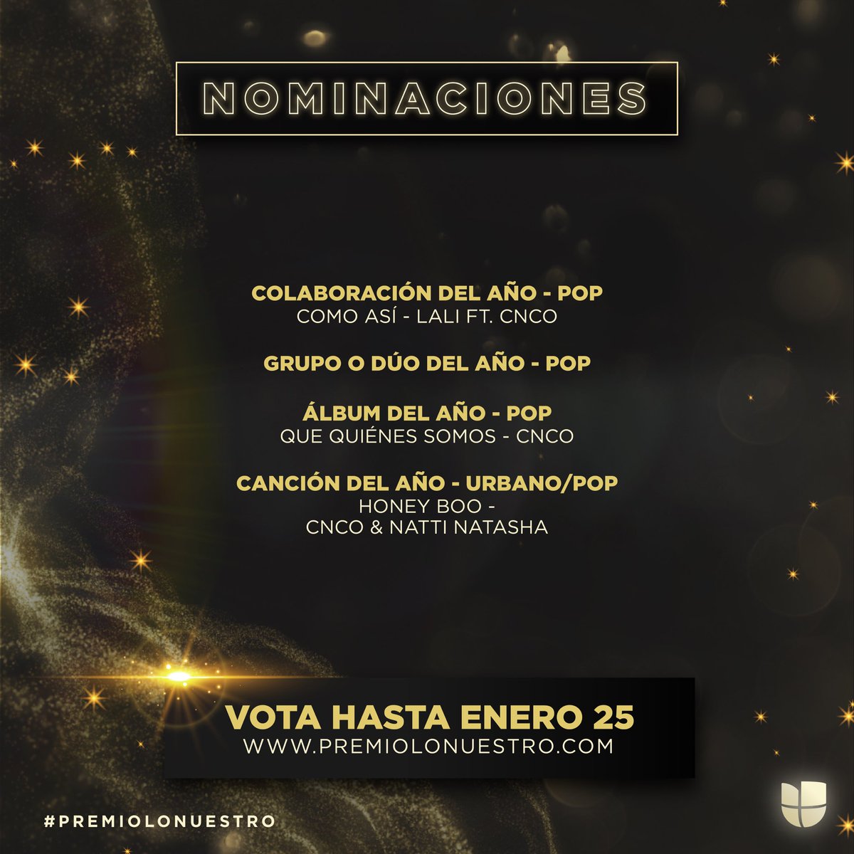 4 nominaciones!!! 🔥 Gracias #PremioLoNuestro por este honor 🙏 ¡Vota hasta el 25 de enero en premiolonuestro.com! <a href="/premiolonuestro/">Premio Lo Nuestro</a>