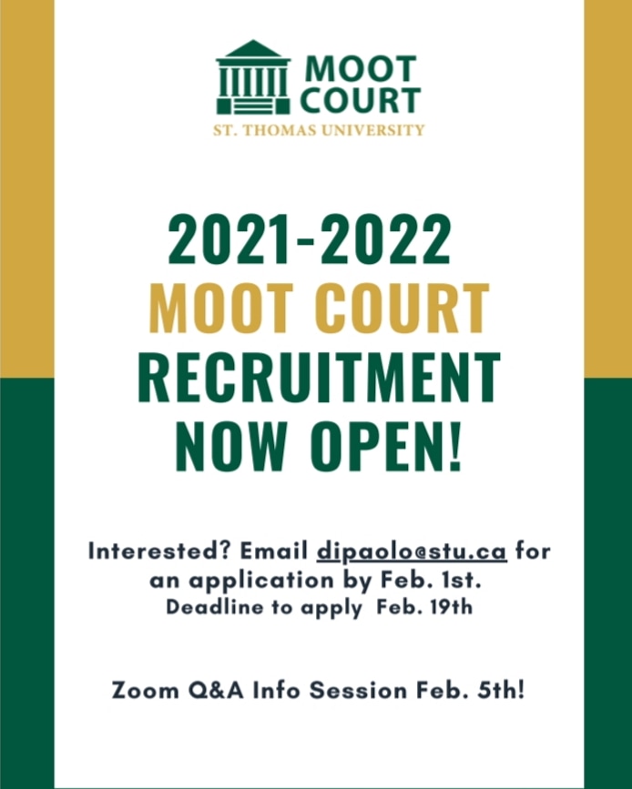 STUMoot's tweet photo. Don't miss out! If you want to apply for moot court at @StThomasU, the time is now. Contact Dr. DiPaolo at dipaolo@stu.ca https://t.co/Psjg5fXIh9