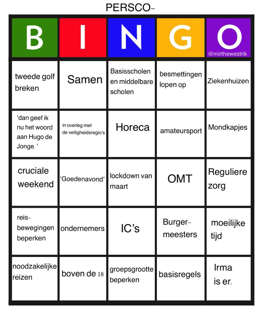 Wie heeft er al bingo?? #persconferentie #persco #coronavirus #coronamaatregelen