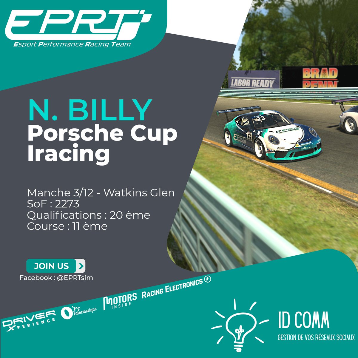 EPRTsim's tweet image. 🏎️ Porsche Cup - @iRacing 🏎️

👨‍🦱 Lucas Dall'Olmo
♣️ SOF : 2240
📍 Watkins Glen
🚩 Q20
🏁 P6

👨‍🦱 Nicolas Billy
♣️ SOF : 2273
📍 Watkins Glen
🚩 Q20
🏁 P11