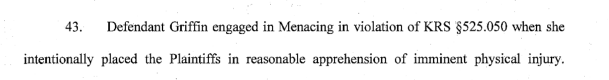 13/ Count 4 is more of the same, alleging that Griffin put the plaintiffs in reasonable apprehension of imminent physical injury. It's difficult to see how a tweet that admits to not even knowing who the plaintiffs are would put them in credible fear of injury, let alone imminent
