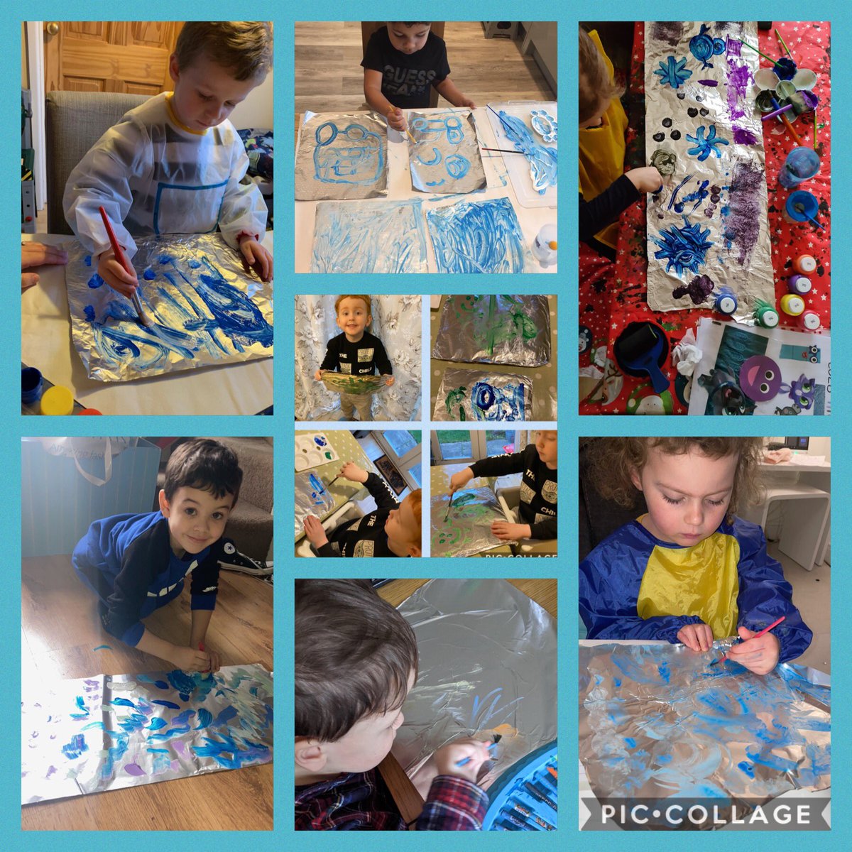 NurseryTps's tweet photo. #NurseryTPS have been painting ice pictures using cold colours on foil #TpShomelearning #EA https://t.co/TY0Q1gV5er