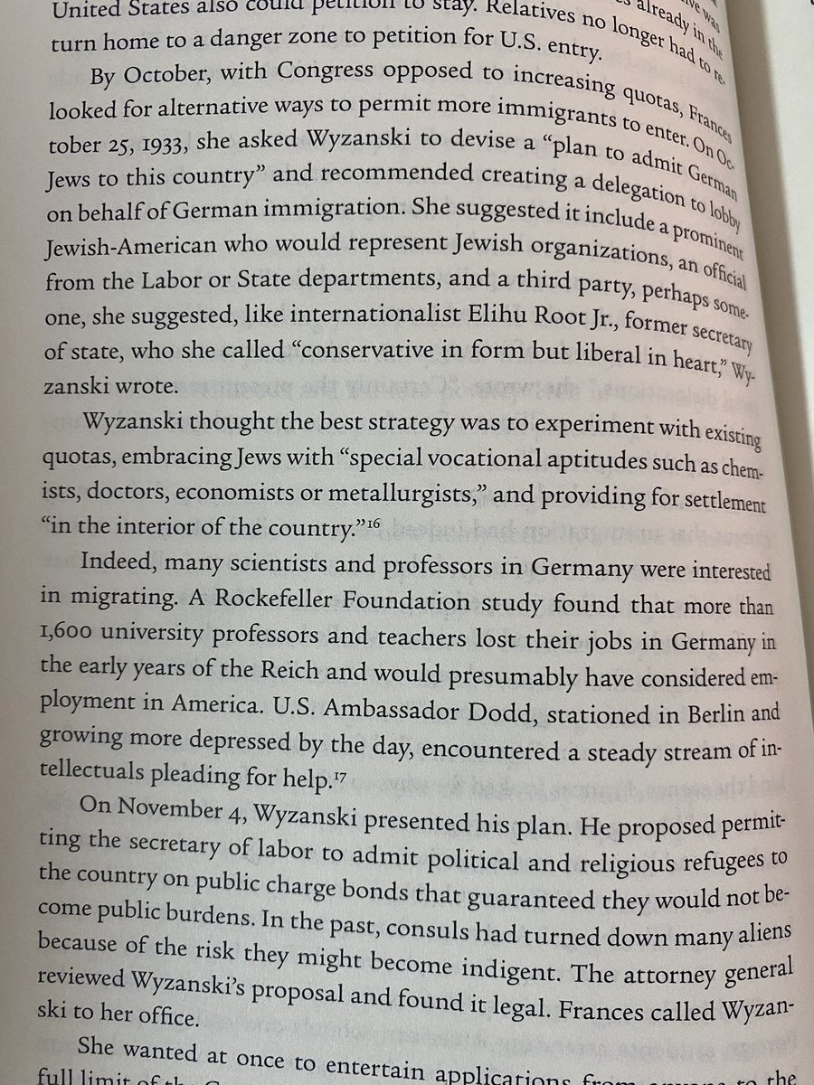 interesting Secretary of  @USDOL in 1930s had oversight of immigration. fascinating account of Frances Perkins trying to get German Jews into US in 1933 to save from Nazis, note well, in Great Depression fierce opposition to immigration in US.