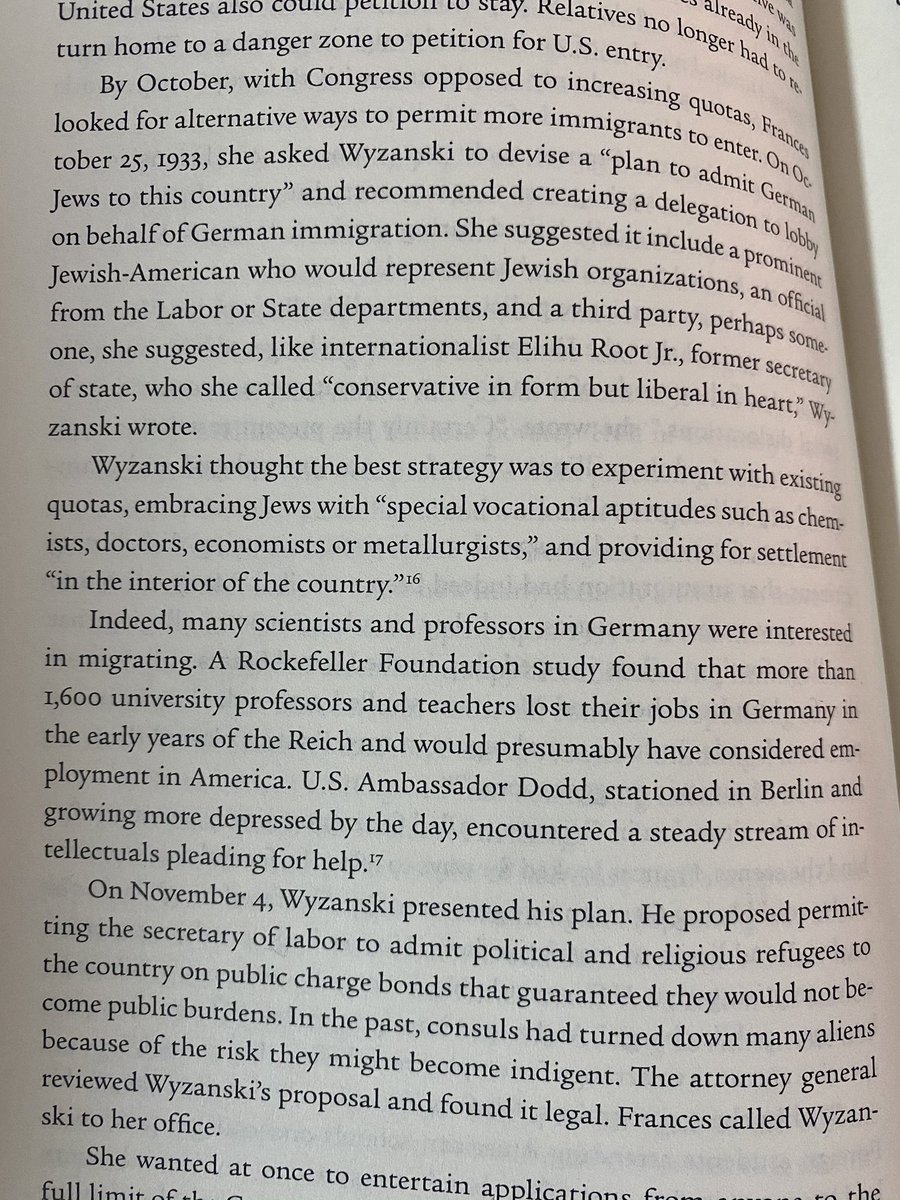 interesting Secretary of  @USDOL in 1930s had oversight of immigration. fascinating account of Frances Perkins trying to get German Jews into US in 1933 to save from Nazis, note well, in Great Depression fierce opposition to immigration in US.