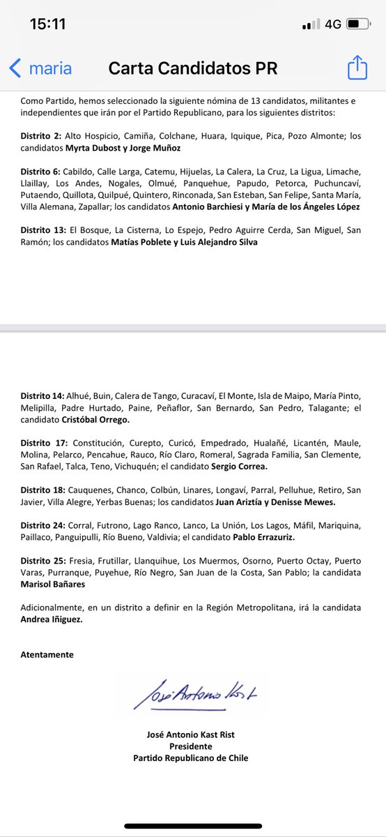 desbordes's tweet photo. Lista de candidatos q entregó José A Kast. Con esta información a la vista, pedimos aprobar un pacto circunscrito a constituyentes. La Sra Marinovic Nunca estuvo en la lista, y de haber estado, no habríamos dado el ok. Inaceptable faltar a los acuerdos entre gallos y media noche! https://t.co/tbhwEH3qx7