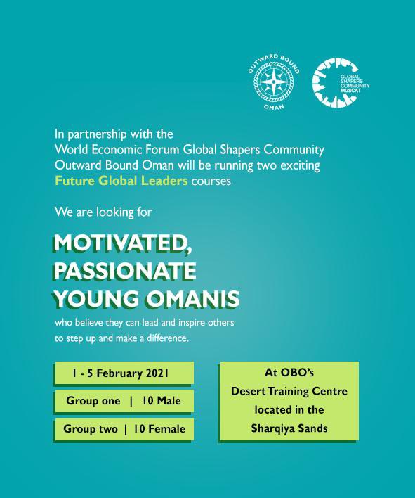 GSC_Muscat's tweet photo. We’re happy to announce our collaboration with @OutwardBoundO

Apply to attend a one of a kind course “Oman Future Global Leaders” taking place at OBO’s Desert Training Centre located in the Sharqiya Sands from 1st -5th February 2021. 

Registration link: https://t.co/xEE49Vkik0 https://t.co/LKSNffgkmp