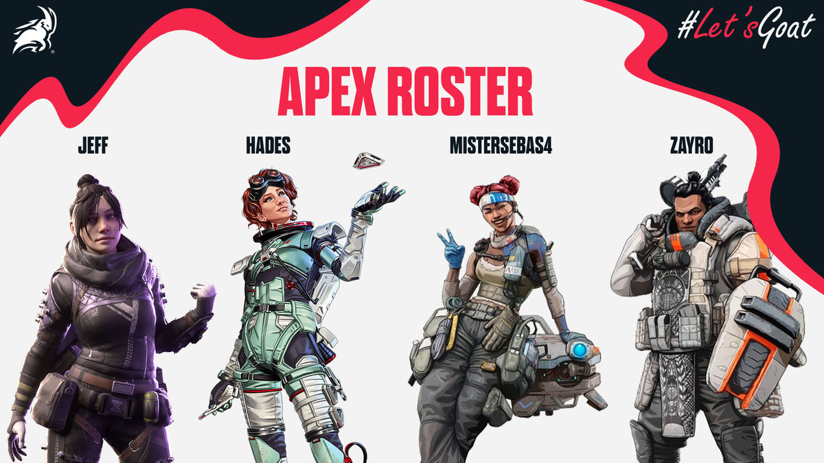 goatesportsclub's tweet photo. ¡A romperla en #ApexLegends!💥
📣Renovamos nuestro equipo para este 2021
De la mano de #Jeff, #Hades, #MisterSebaS4 y #Zayro vamos a ir en búsqueda de dominar la escena nacional👊🇨🇷
#LetsGOAT💢 https://t.co/i37GX5kK9J