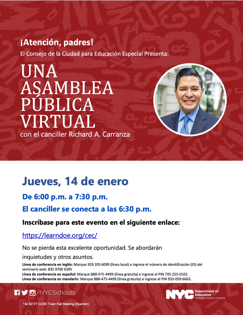 MS353Brooklyn's tweet photo. Join this Virtual Town Hall on January 14th with Chancellor Carranza for answers to important issues and concerns. #covid19 #themoreyouknow #doe #buildingastrongercommunity @tdelaun_tricia @IClarenceEllis @DOEChancellor @NYCSchools @CSD17NYC @District17CEC https://t.co/xBDY0J5WVD