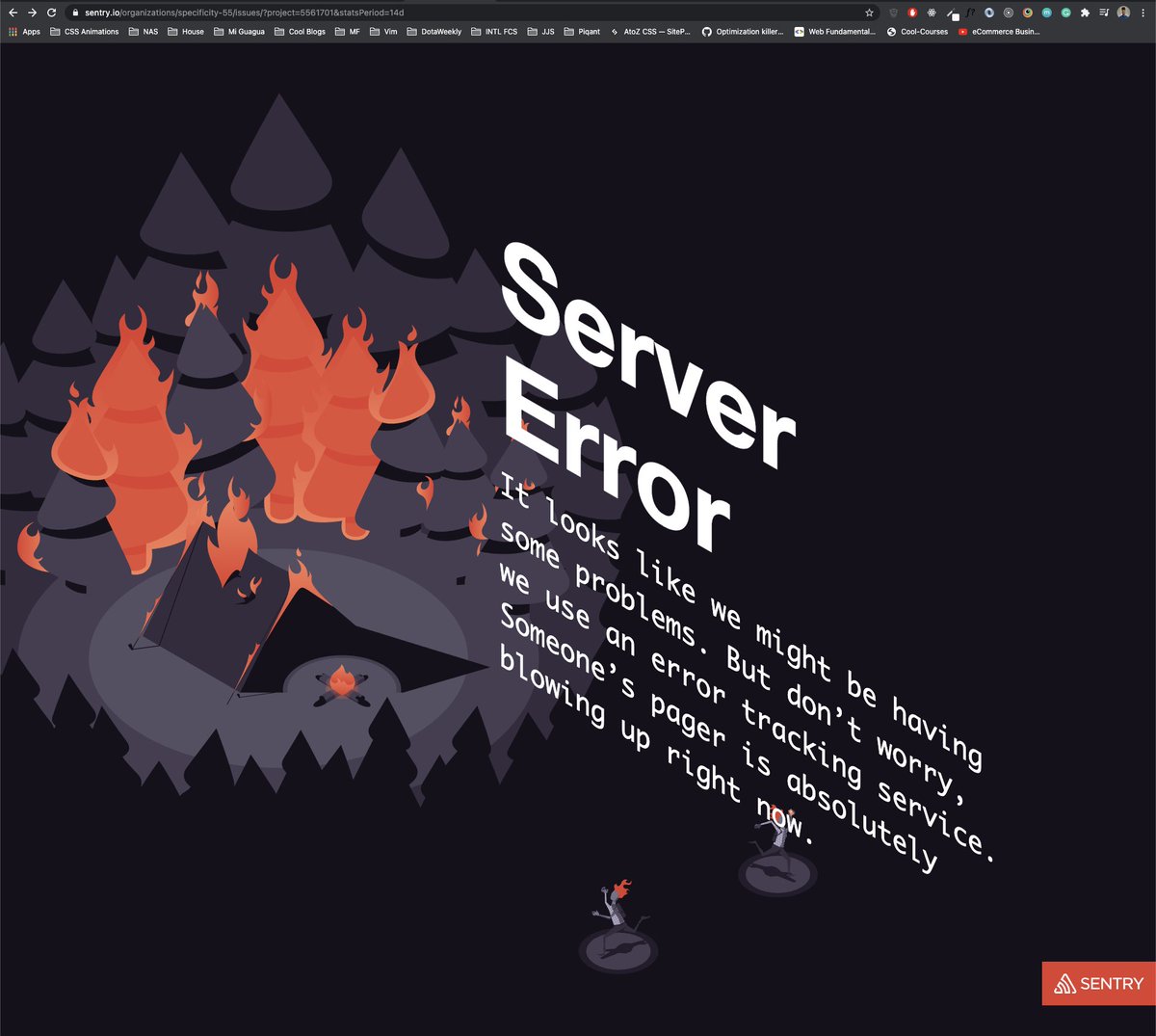 specificityyy's tweet photo. @getsentry is down, who do the firemen call when the fire station is on fire? https://t.co/Mr7N2OCP8P