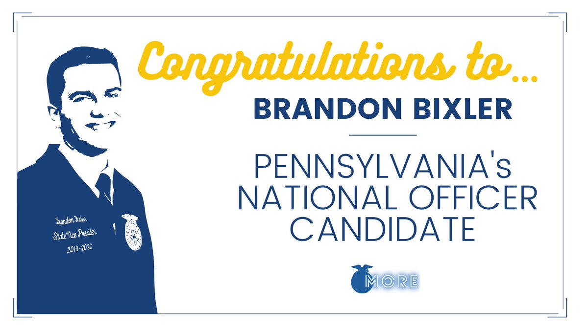 pennsylvaniaffa's tweet photo. We are proud to announce our 2021 National Officer Candidate, Brandon Bixler!
As a member of the Grassland FFA Chapter, he previously served as the 2019-2020 Pennsylvania FFA State Vice-President.
#pennsylvaniaffa #PAFFAProud https://t.co/2Kxjac7y7r